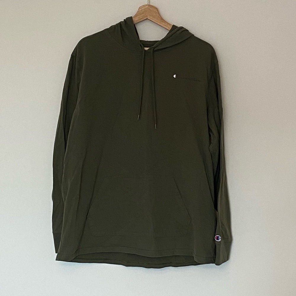 Champion Men’s Green Hooded Long Sleeve Shirt, Size Large, Casual, Activewear